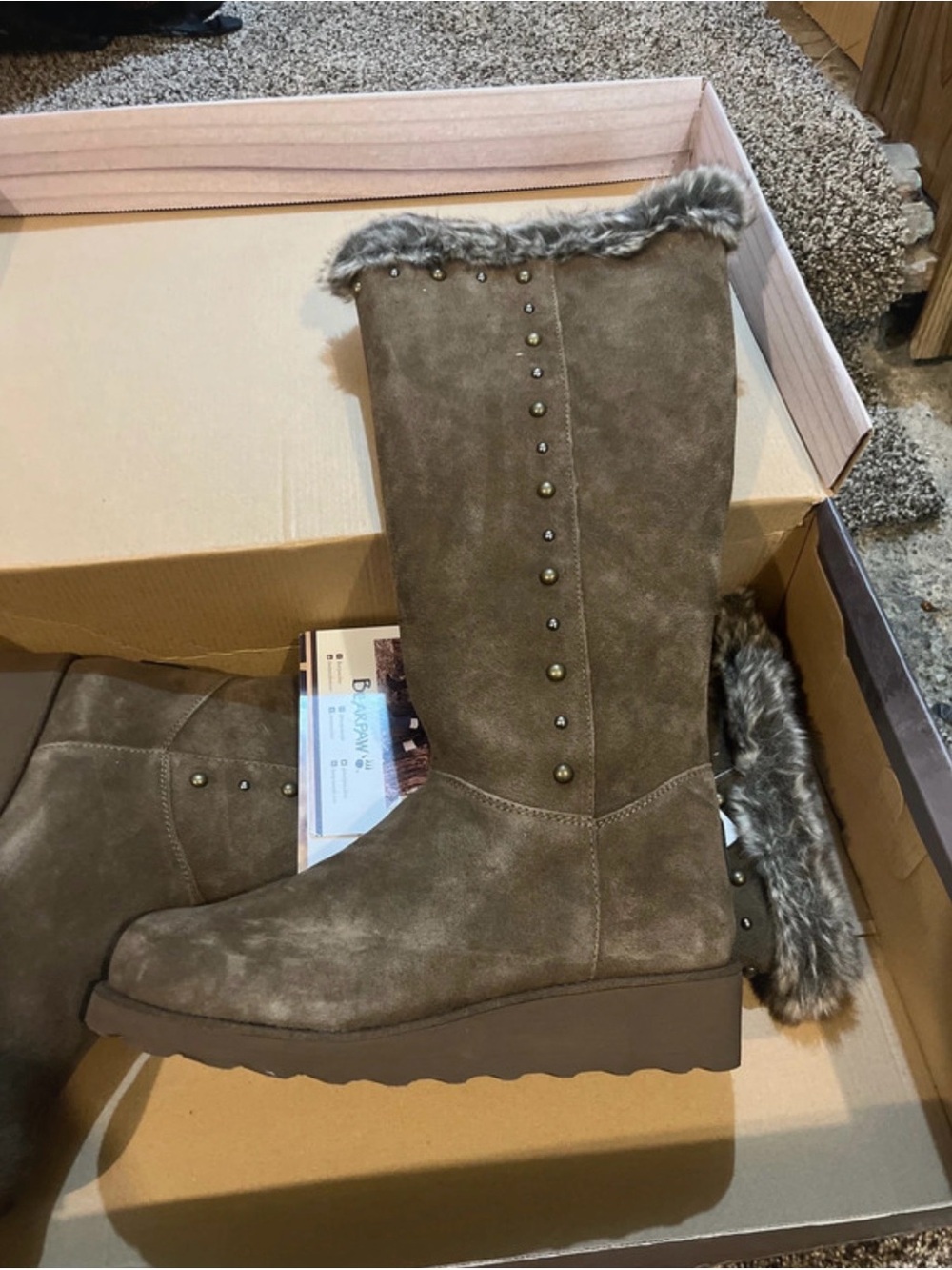NIB BearPaw Dorothy Tall Wedge Brown Boots with Tread: Size 10 Medium